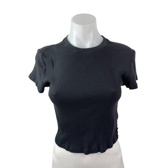 Aritzia Tops - Aritzia TNA Women's Black Ribbed Knit Crew Sculpt Cropped T Shirt Tee Top Size L